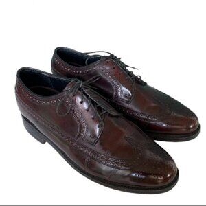 Florsheim Burgundy Leather Long Wing Tip Brogue Derby Dress Shoes Mens 7.5 3E